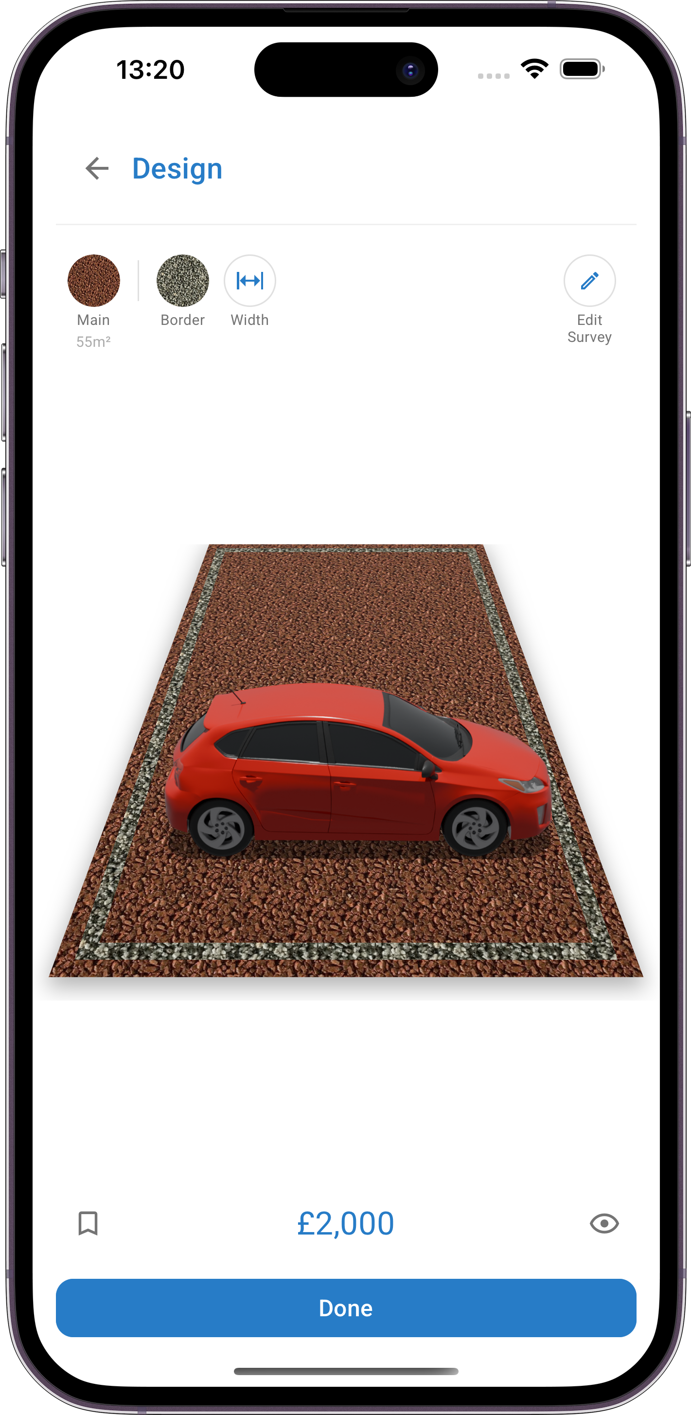Driveway design tool with material and border selection